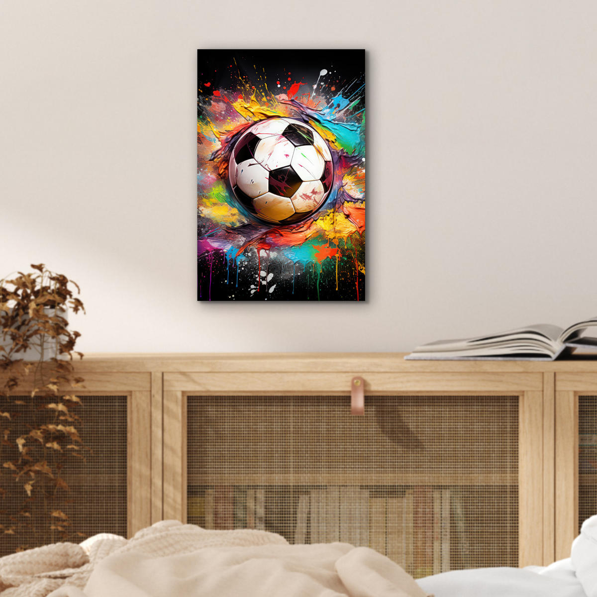 KOVOVÝ OBRAZ Futbal - Farba - Farby - Čierna - Biela 20x30 cm - biela, kov (20/30cm) - MuchoWow