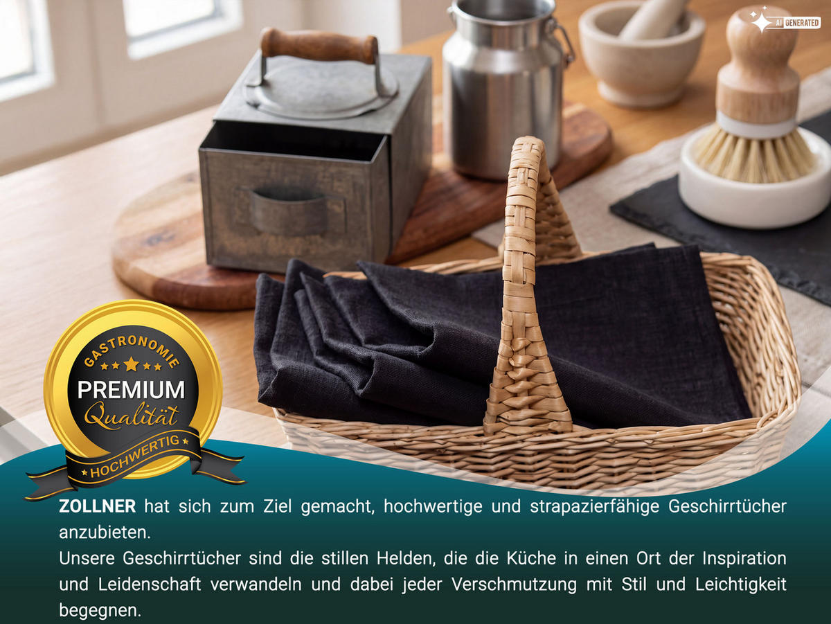 GESCHIRRTÜCHER, 4er-Set, 50x70 cm, 100% Leinen, Schwarz - Schwarz, Textil (50/70cm) - Zollner