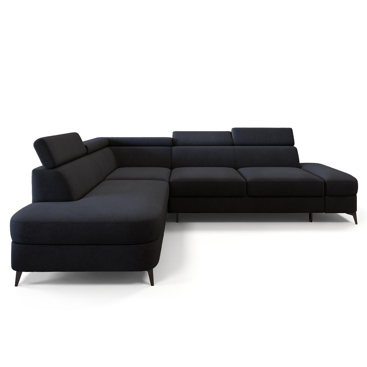 ECKSOFA AVISE MV L-S Schwarz Velours-Stoff mit Schlaffunktion - Schwarz, Holzwerkstoff/Textil (268/195cm) - MASSENO