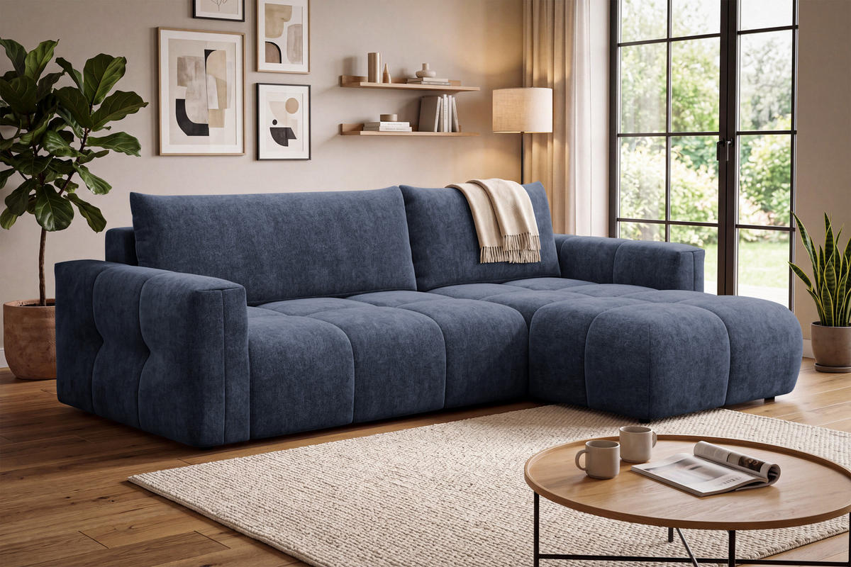 ECKSOFA VERONA 4-Sitzer rechts, Marineblau - Blau/Schwarz, Holz/Textil (266/173cm) - Courtois Laville