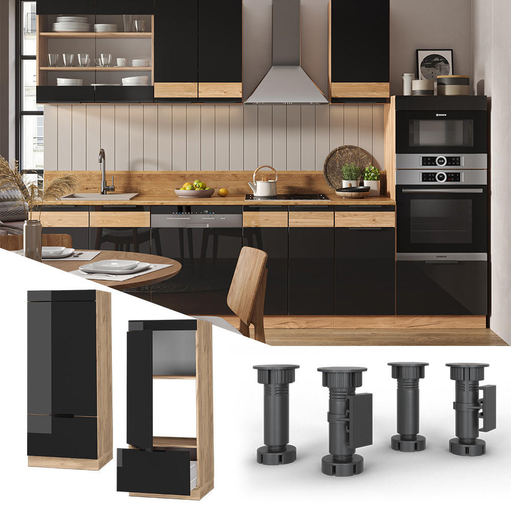 MIKROWELLENSCHRANK Fame-Line Schwarz Eiche hochglanz 60 cm - Honigeiche/Schwarz Hochglanz, Holzwerkstoff (60/153.6/58.1cm) - Vicco
