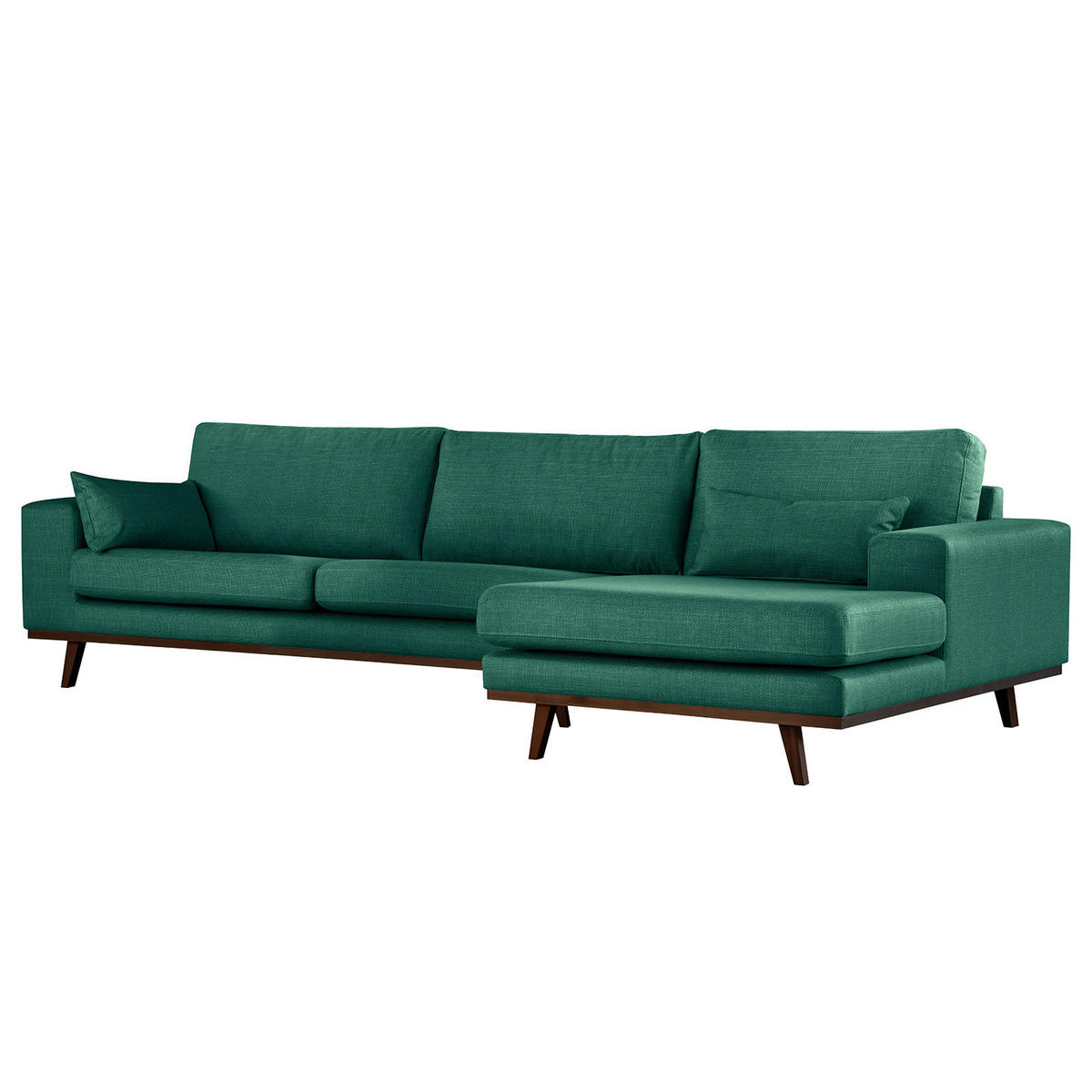 ECKSOFA mit Longchair - Dunkelgrün/Buchefarben, Textil (281/153cm) - home24