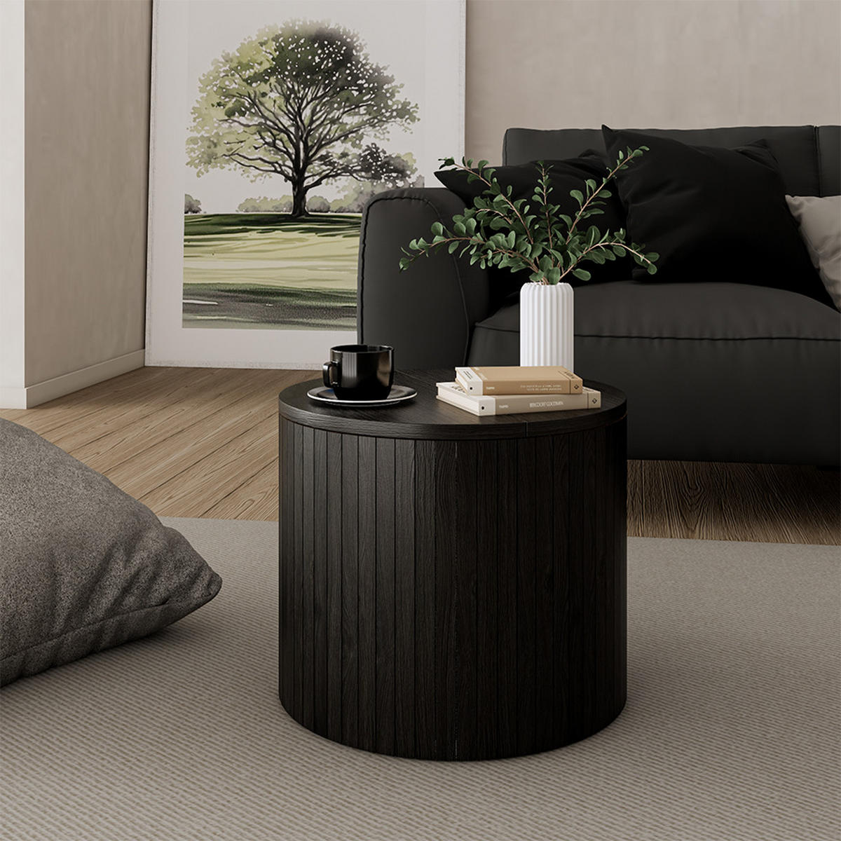 COUCHTISCH Tavilo Eiche/Schwarz 38 x 38 cm - Eichefarben/Schwarz, Holzwerkstoff (38/38/32cm) - Vicco