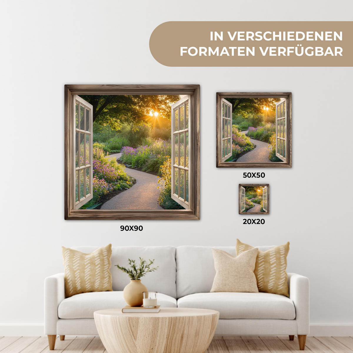 LEINWANDBILD Aussicht - Blumen - Natur - Sonne - Weg 20x20 cm - Hellgelb, Textil (20/20cm) - MuchoWow