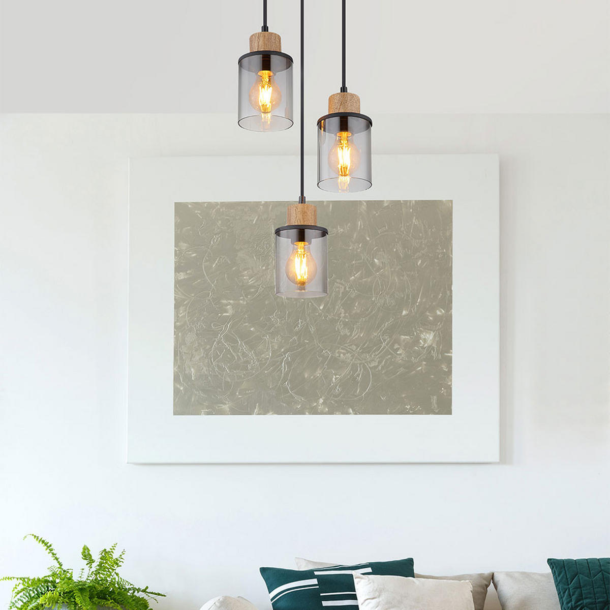 LED HÄNGELEUCHTE Metall Schwarz-matt Glas Rauchfarbe - Schwarz, Holz (27/27/120cm) - Globo Lighting