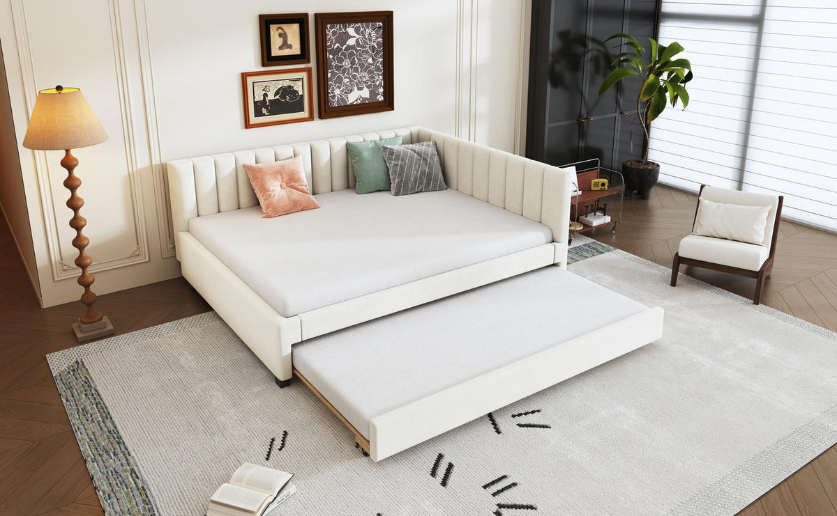 POLSTERBETT 140x200 cm Samt beige - Beige, Textil (140/200cm) - Fortuna Lai