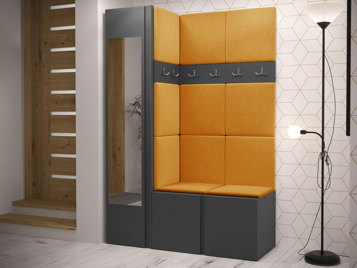 GARDEROBEN-SET Orion X - Graphitfarben/Orange, Holzwerkstoff/Kunststoff (124/186/46cm) - MIRJAN24