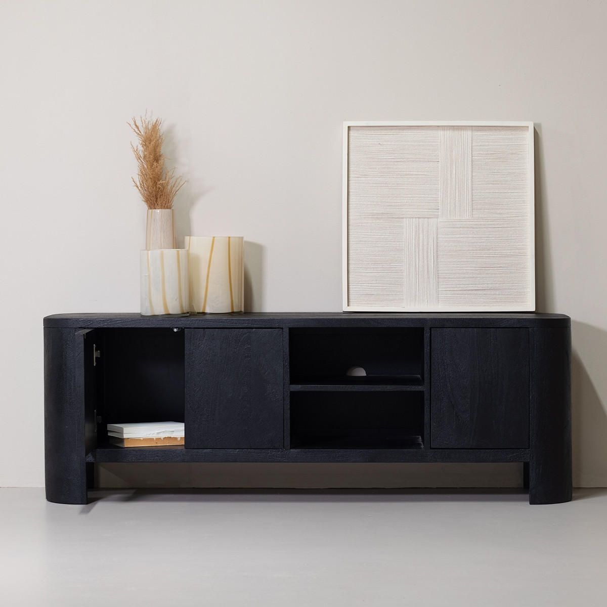 TV-MÖBEL aus Mangoholz 160cm, schwarz - Schwarz, Holz (160/55/40cm) - Giga Meubel