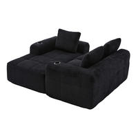 KOMPAKTSOFA aus Cord 253x158x61 cm in Schwarz mit Seitenfächern & Becherhaltern - Schwarz, Textil (158/61/253cm) - Modfu