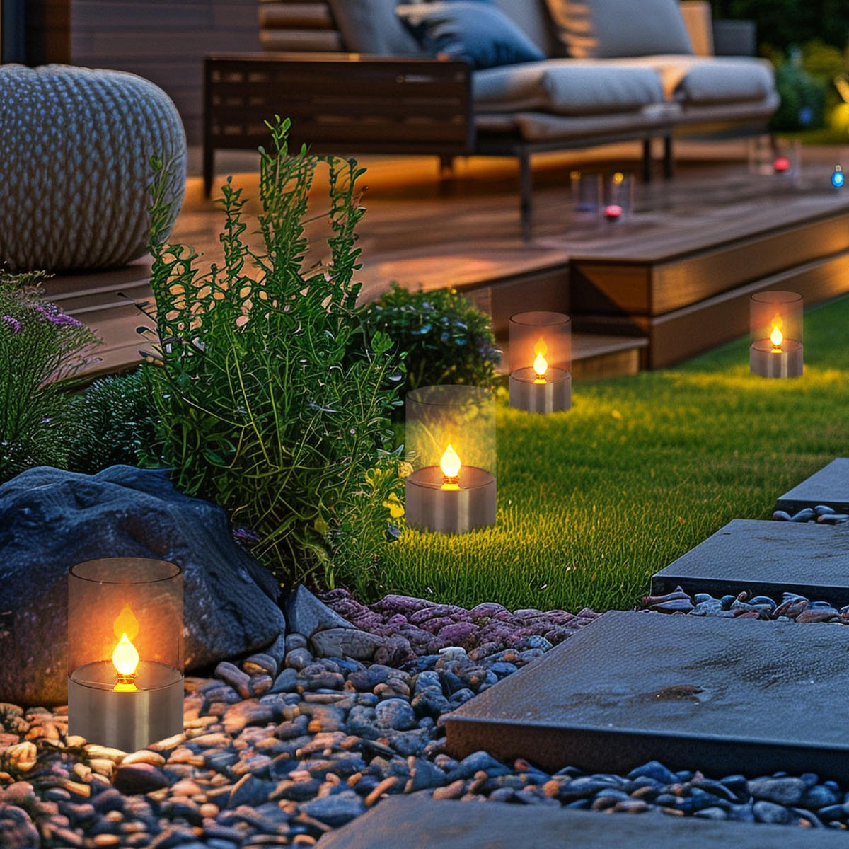 LED AUSSENLEUCHTE Edelstahl Silber Feuereffekt 4er Set - Silberfarben, Metall (7.5/7.5/11cm) - Globo Lighting