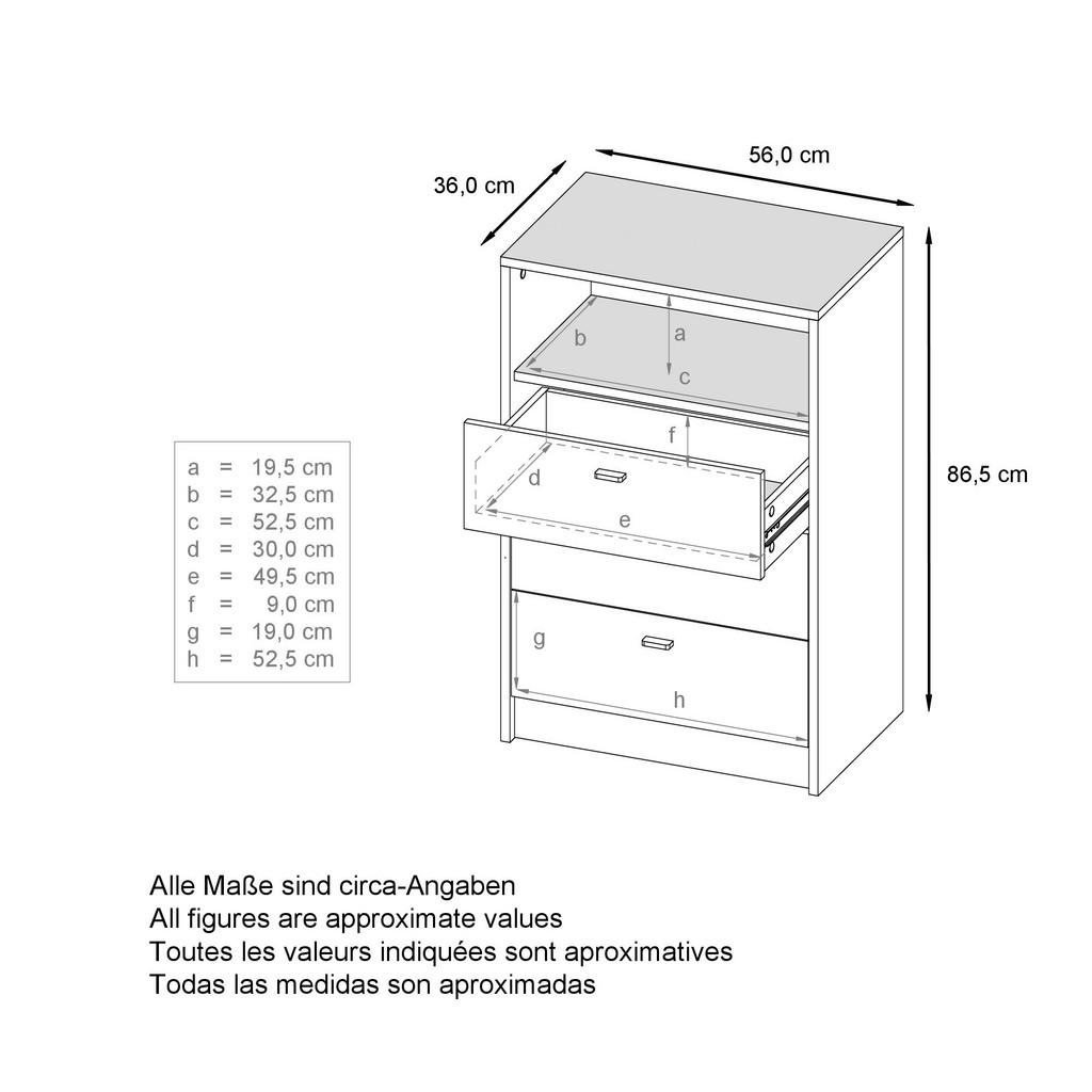Thumbnail - Vladon Kommode, Eiche, Holzwerkstoff, 56x86.5x36 cm, Wohnzimmer, Kommoden & Sideboards, Kommoden