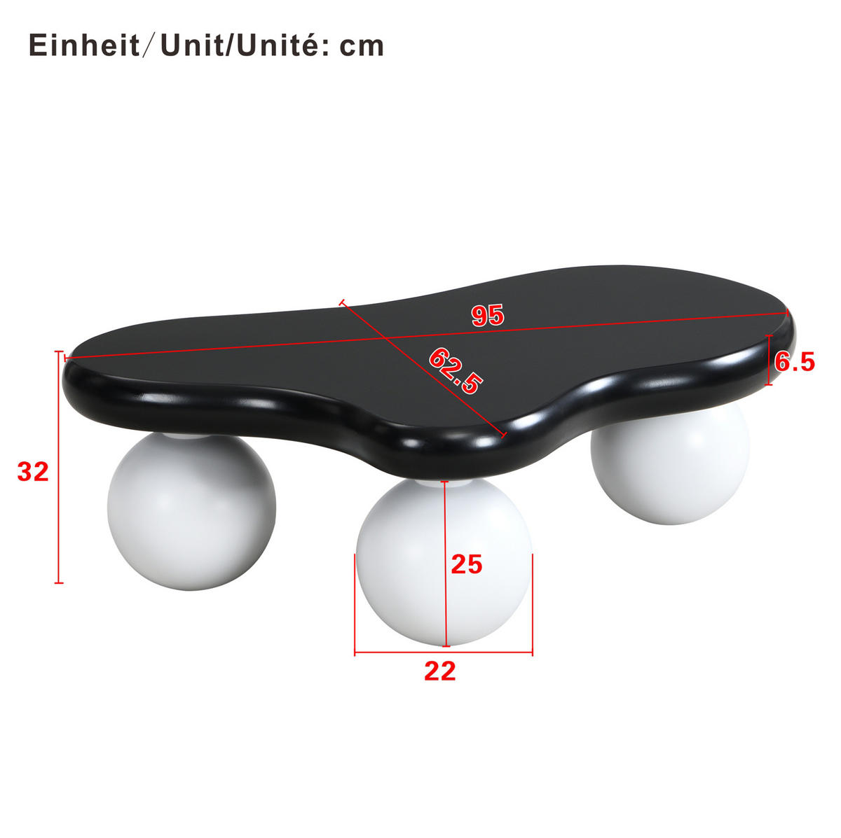 COUCHTISCH 95/62.5/32 cm schwarz/weiß aus MDF mit LED-Beleuchtung - Schwarz, Holzwerkstoff (95/62.5/32cm) - OKMYHOME
