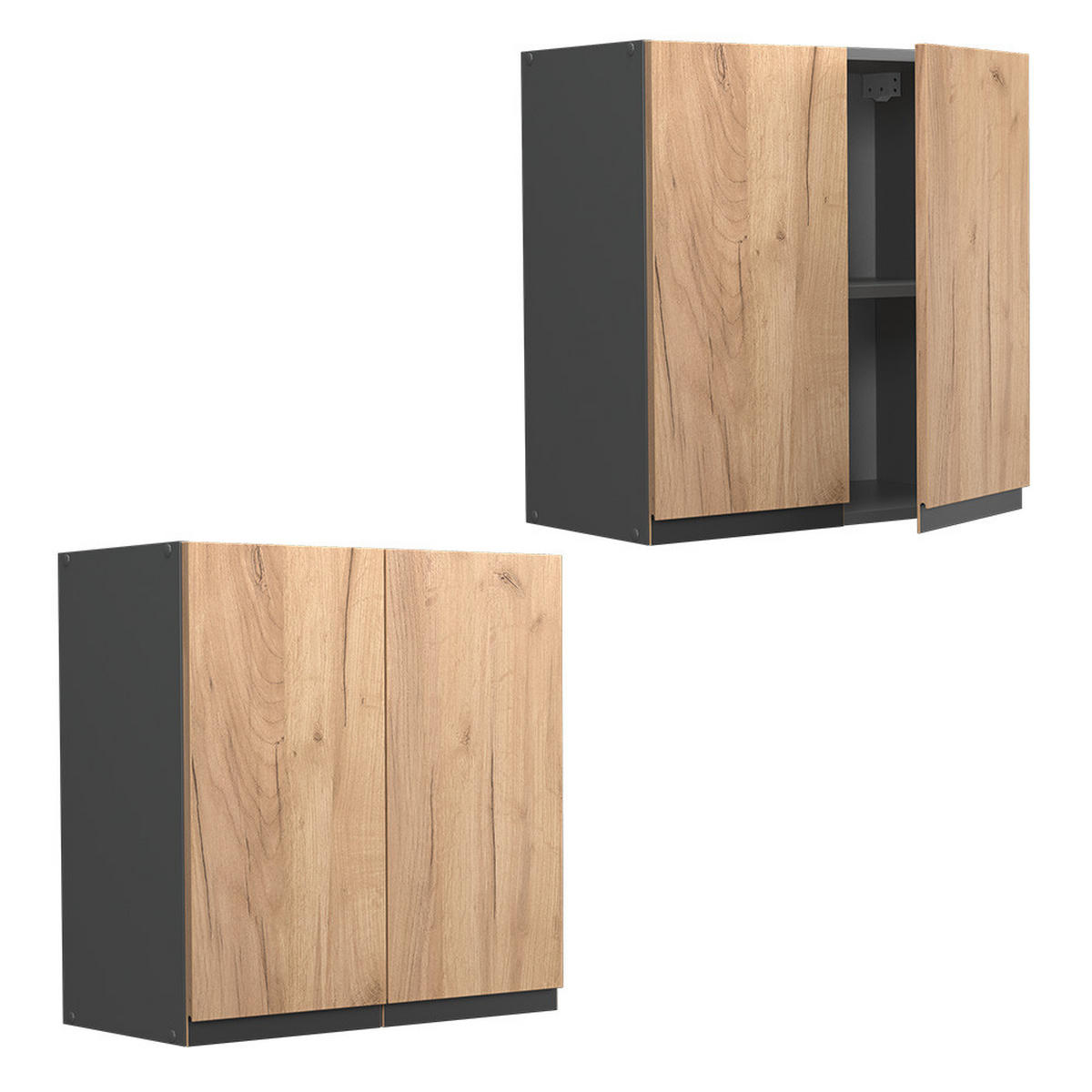 HÄNGESCHRANK R-Line Goldkraft Eiche 60 cm J-Shape - Anthrazit/Eiche Wotan, Holzwerkstoff (60/60/31cm) - Vicco