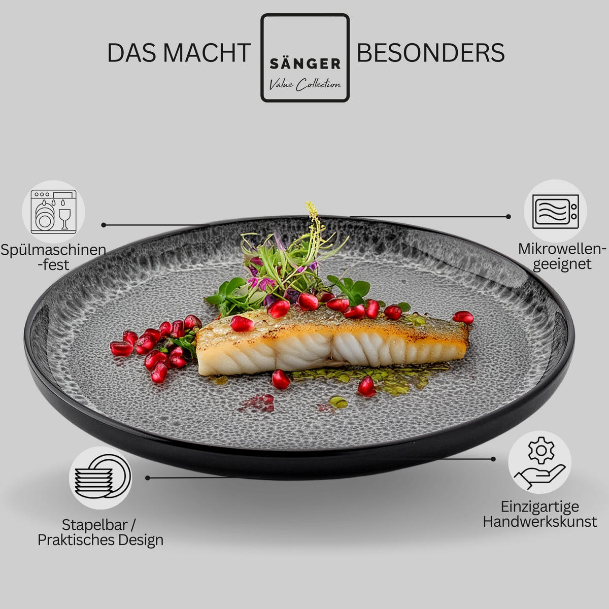 SPEISETELLER SET SYDNEY - 6 teilig aus Steingut - Grau, Keramik (17cm) - Sänger