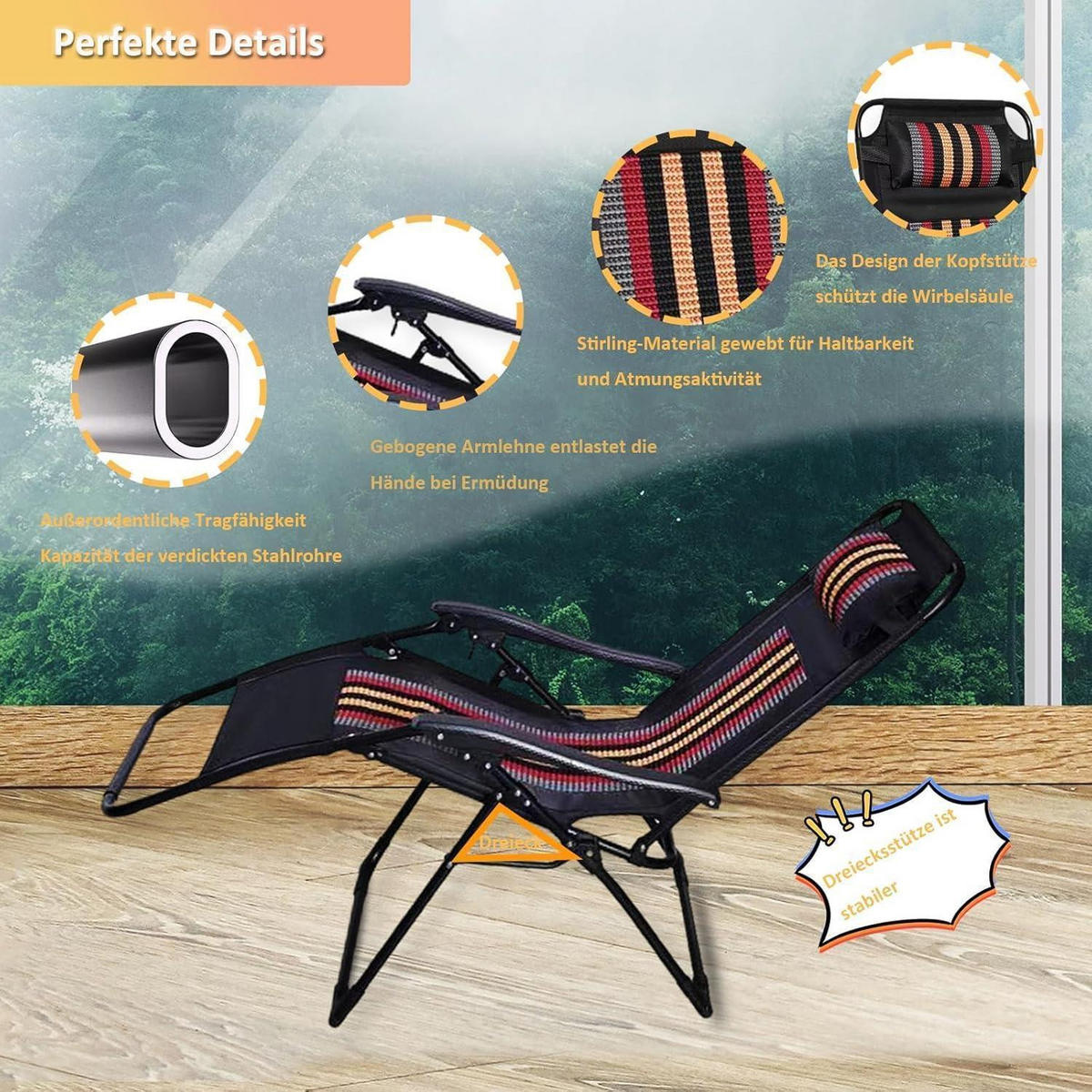 RELAXLIEGE Garten Gelb mit Getränkehalter & verstellbarem Kopfpolster - Multicolor, Textil (190/30/65cm)
