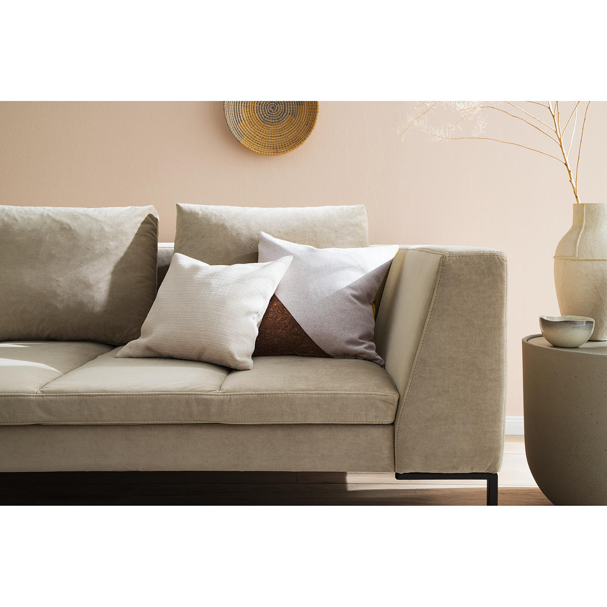3-SITZER SOFA - Chromfarben/Beige, Textil/Metall (238/81/105cm) - home24