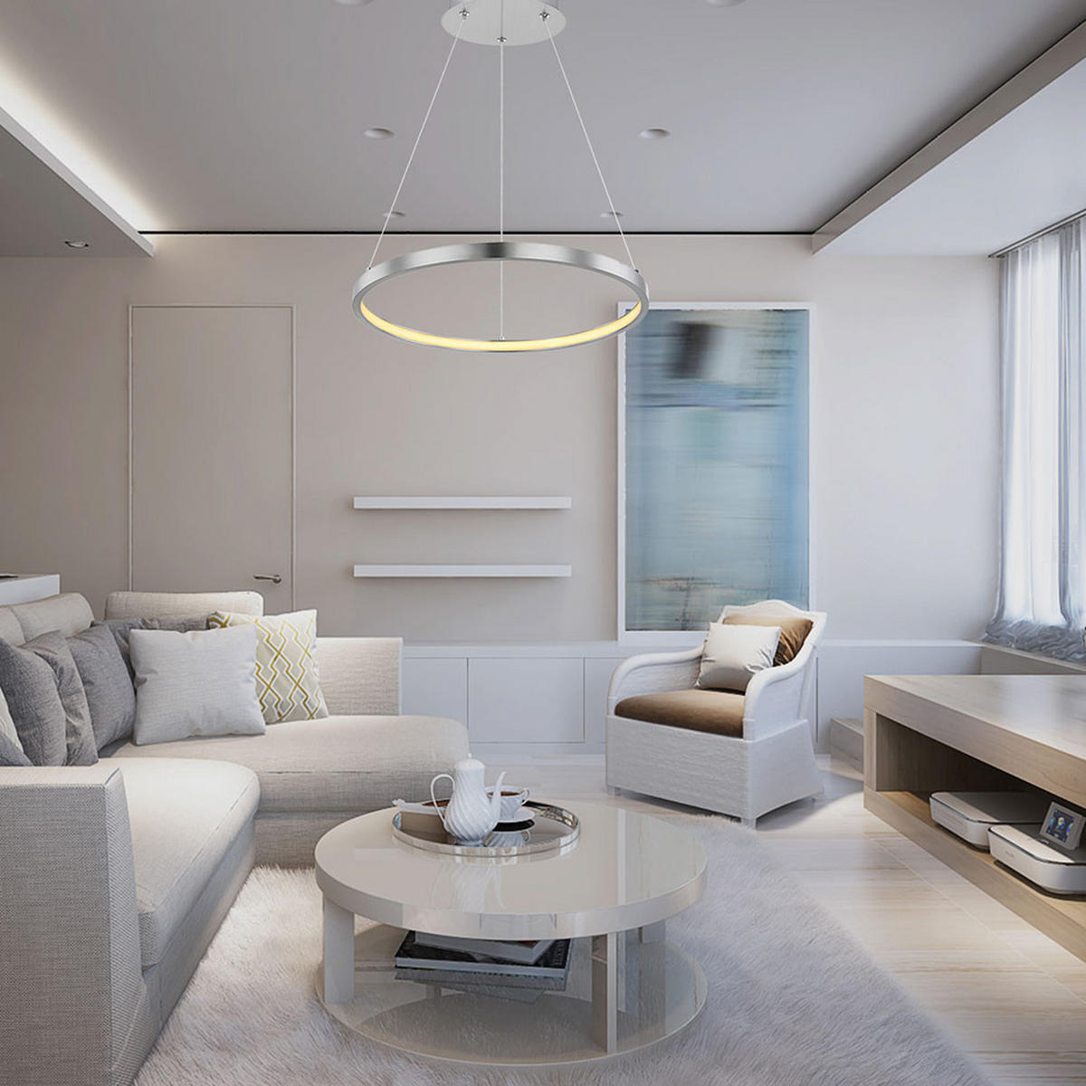 LED HÄNGELEUCHTE RALPH Silber Nickel-matt - Silberfarben, Metall (38.5/38.5/120cm) - Globo Lighting