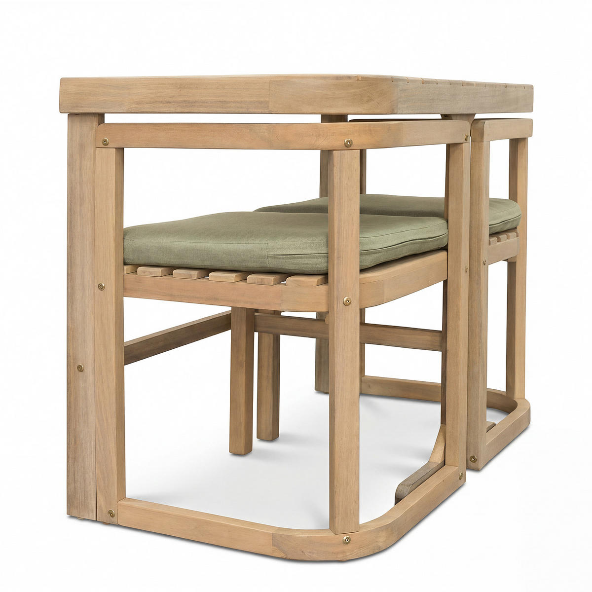 BALKONSET - 3-teilig - Akazie massiv / Webstoff - Braun / Grün - Grün, Holz/Textil - home24