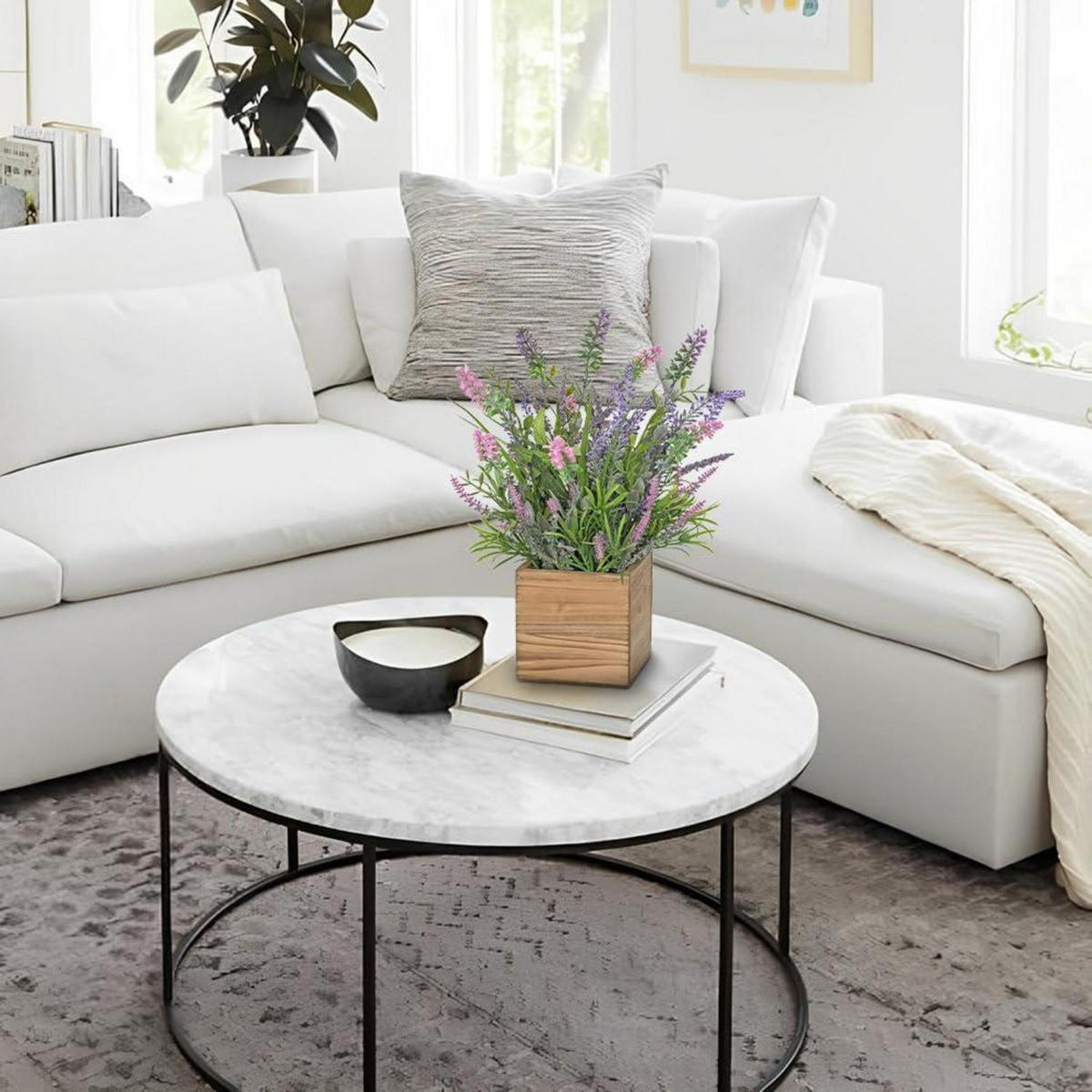 KUNSTPFLANZE Lavendel im Holztrog Shabby-Stil - Multicolor, Kunststoff (20cm)