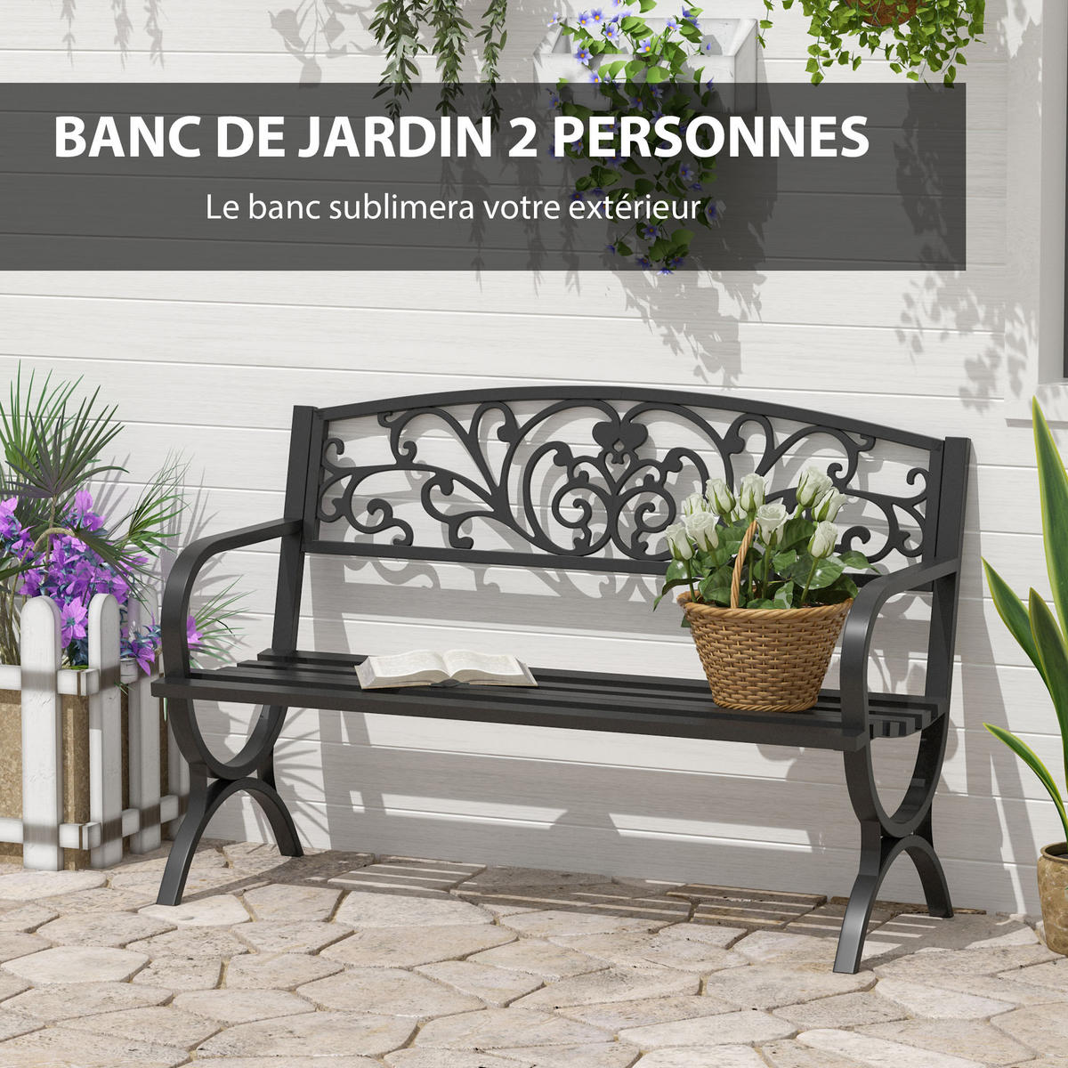 GARTENBANK DE-17748 Schwarz - Schwarz, Metall (127/85/60cm) - ComfortXL