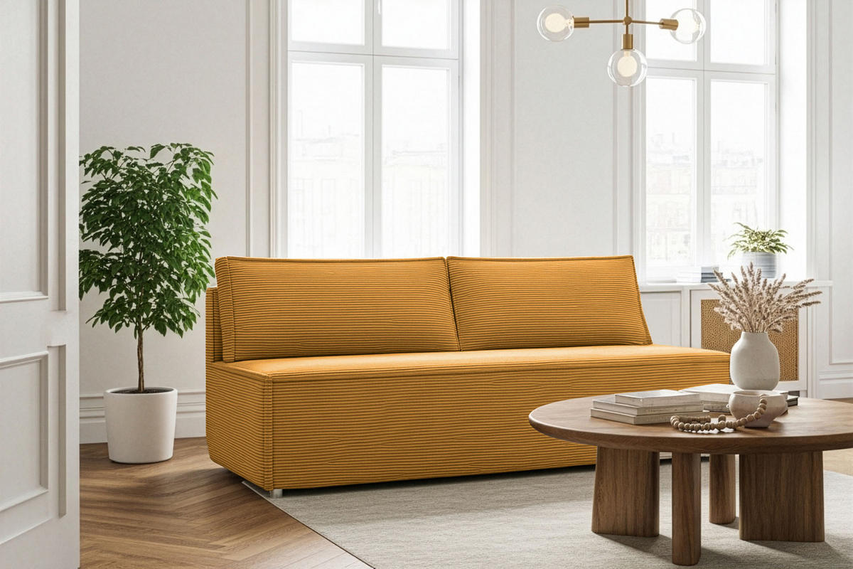 SCHLAFSOFA Diana mit Bettkasten, Senfgelb 200/89/100 cm - Edelstahlfarben/Orange, Textil/Metall (200/89/100cm) - WFL GROUP