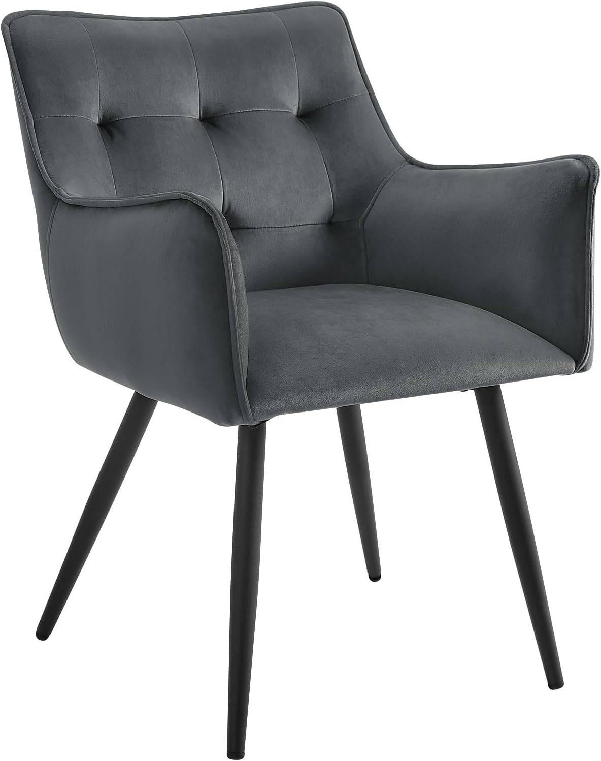 ESSZIMMERSTUHL mit Samtbezug, Dunkelgrau - Dunkelgrau/Schwarz, Textil/Metall (54/80/48cm) - Woltu