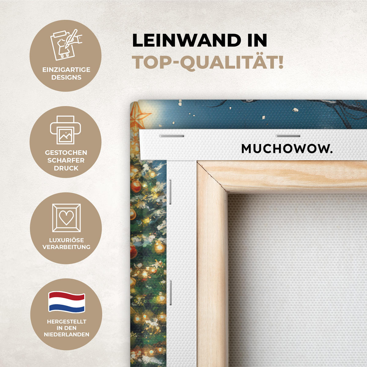 LEINWANDBILD Weihnachten - Weihnachtsbaum - Winter - Zuhause - Schnee 20x20 cm - Smaragdgrün, Textil (20/20cm) - MuchoWow