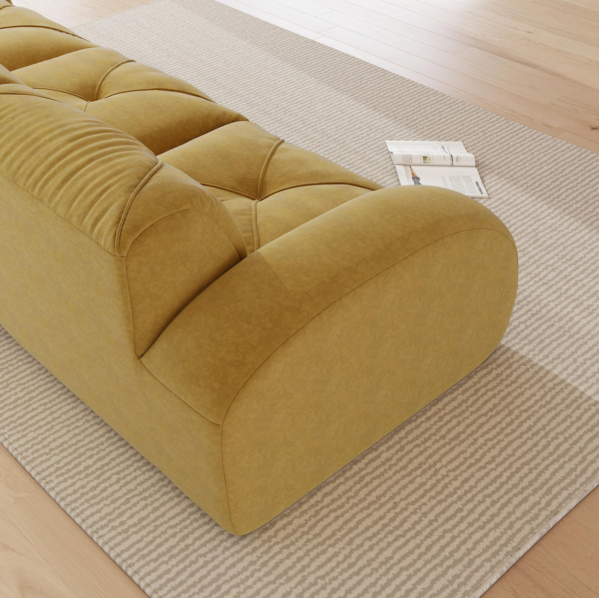 ECKSOFA 204/171/76 cm in Gelb mit Hocker aus Chenille und Moduldesign - Gelb, Textil (171/204cm) - Flora Grace