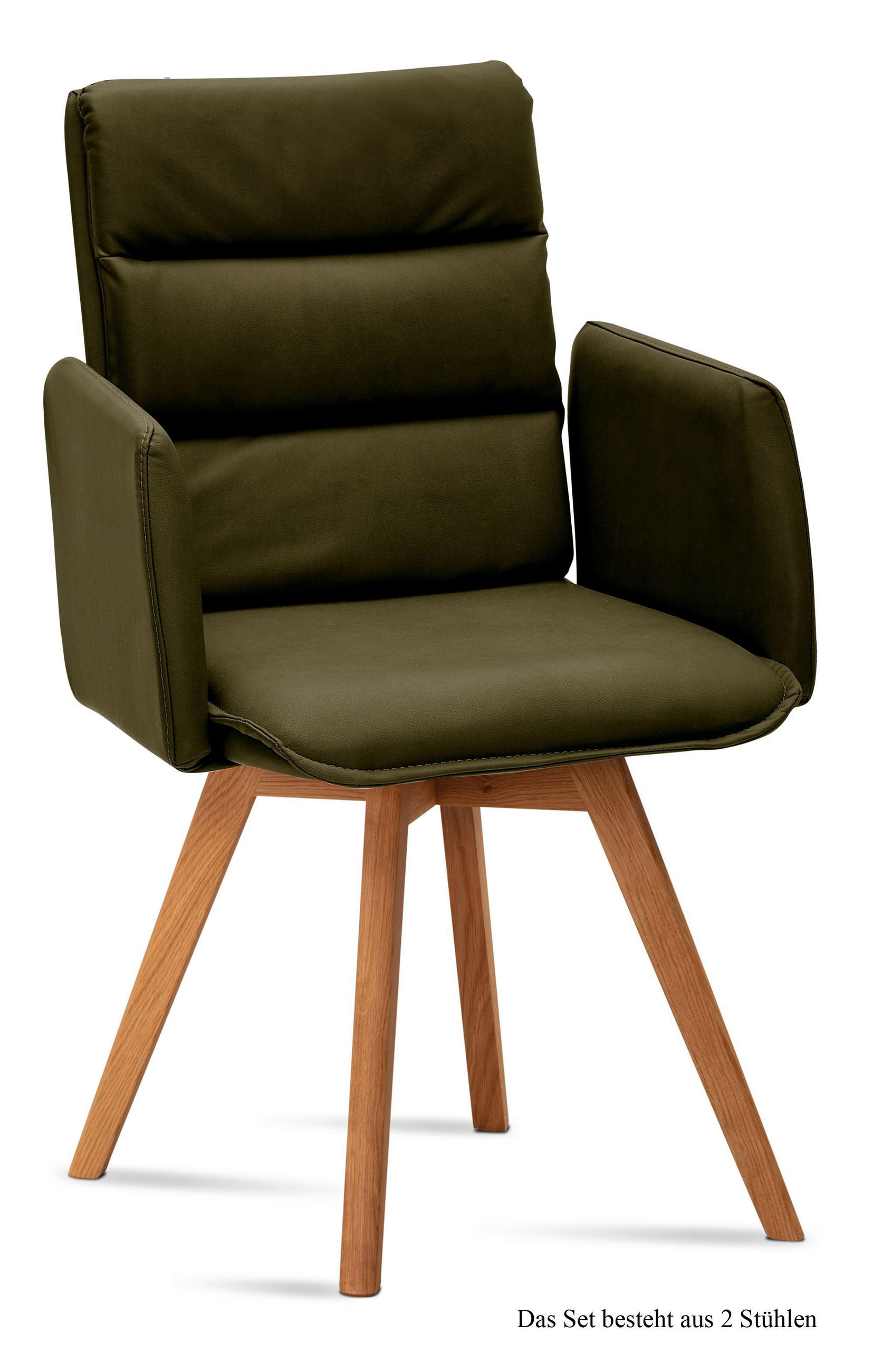 ARMLEHNSTUHL (2er-Set) Dodie 52x92x60 Eiche geölt/Khaki - Dunkelgrün/Eichefarben, Kunststoff (60/92/52cm) - 58aufmkessel