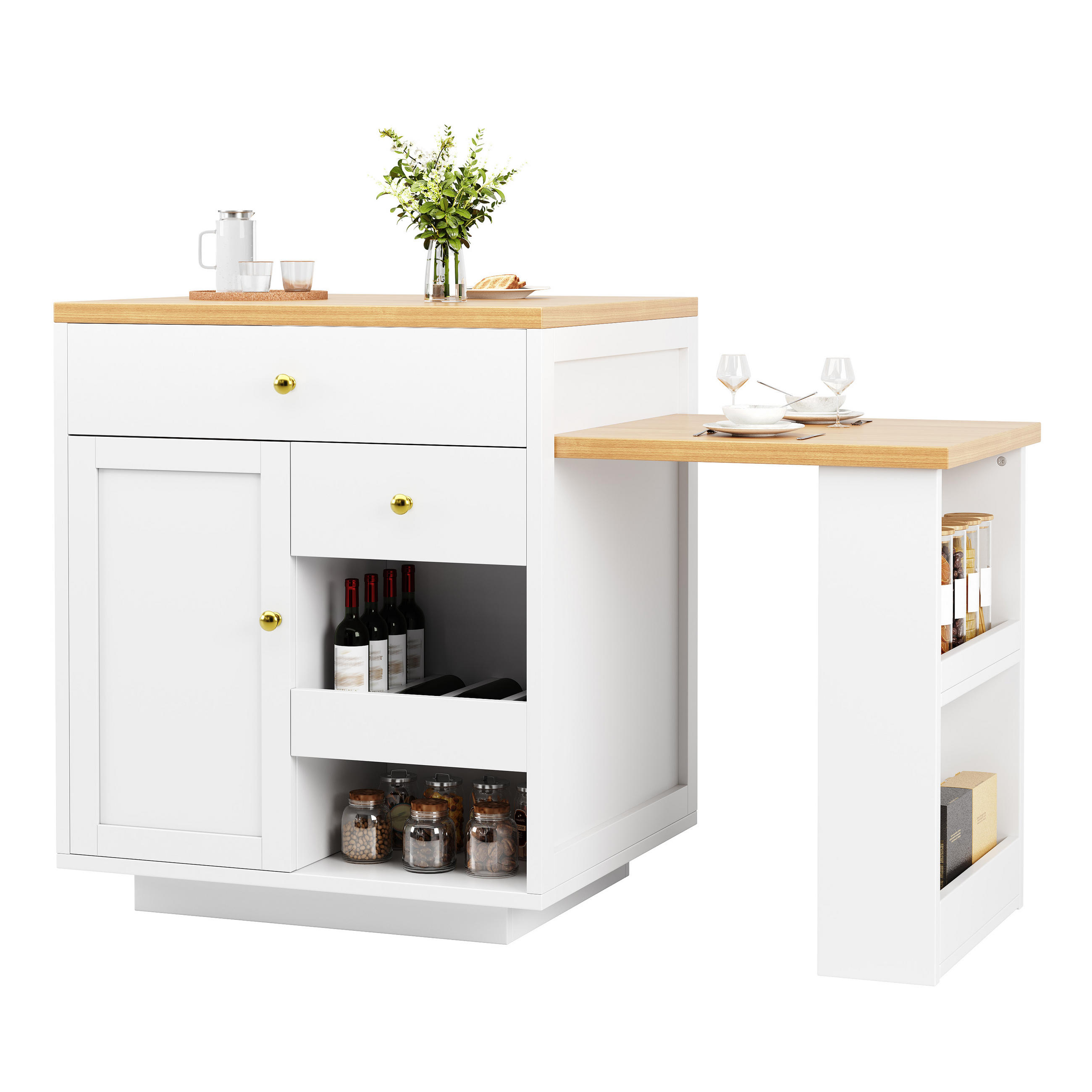 KÜCHENINSEL Ausziehbar 122 195cm Tischplatte Weiß - Weiß, Holzwerkstoff (122.5/93.8/70cm) - FLIEKS