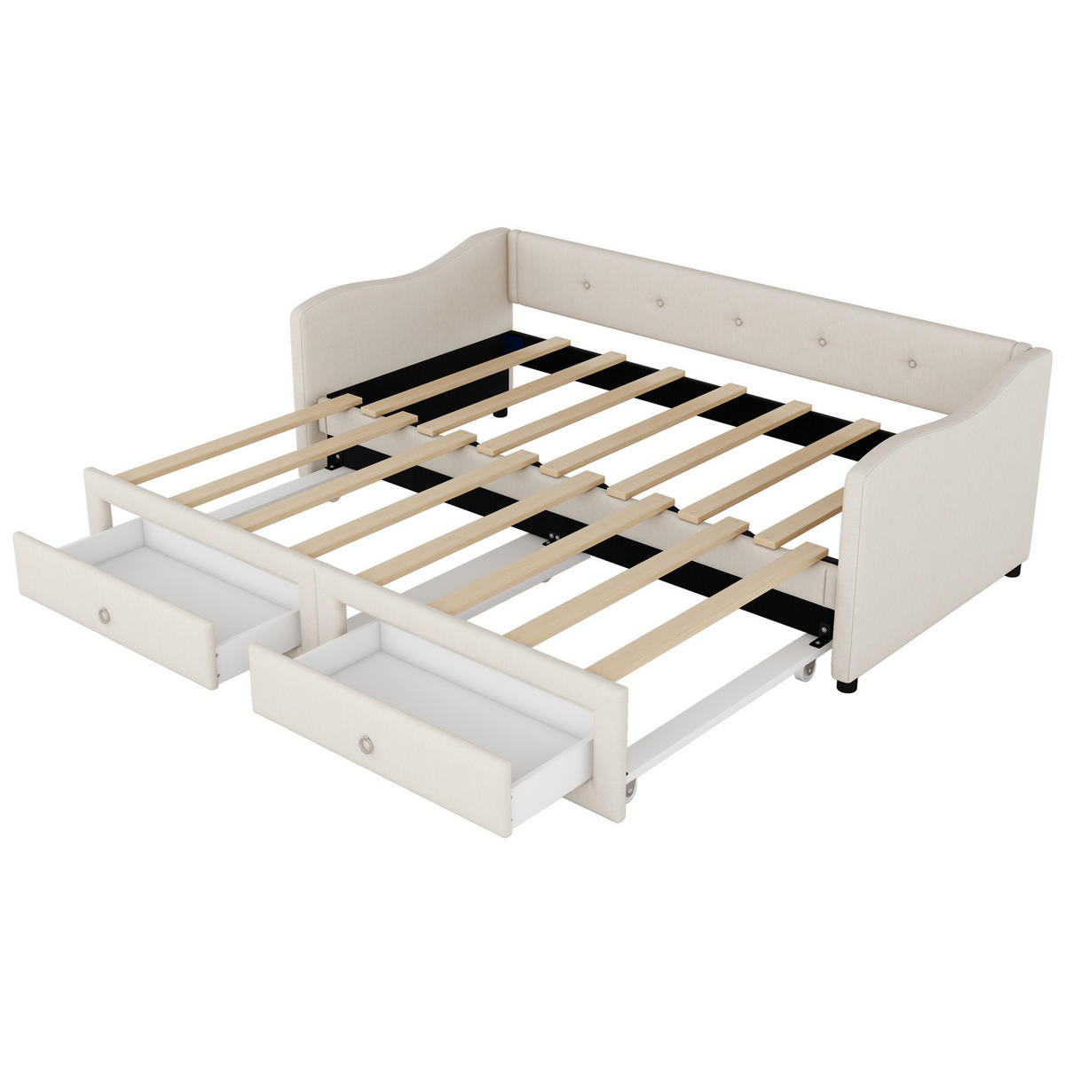 TAGESBETT 90/200 cm Beige aus Leinen mit ausziehbarem Bett und 2 Schubladen - Beige, Textil (90/200cm) - OKWISH