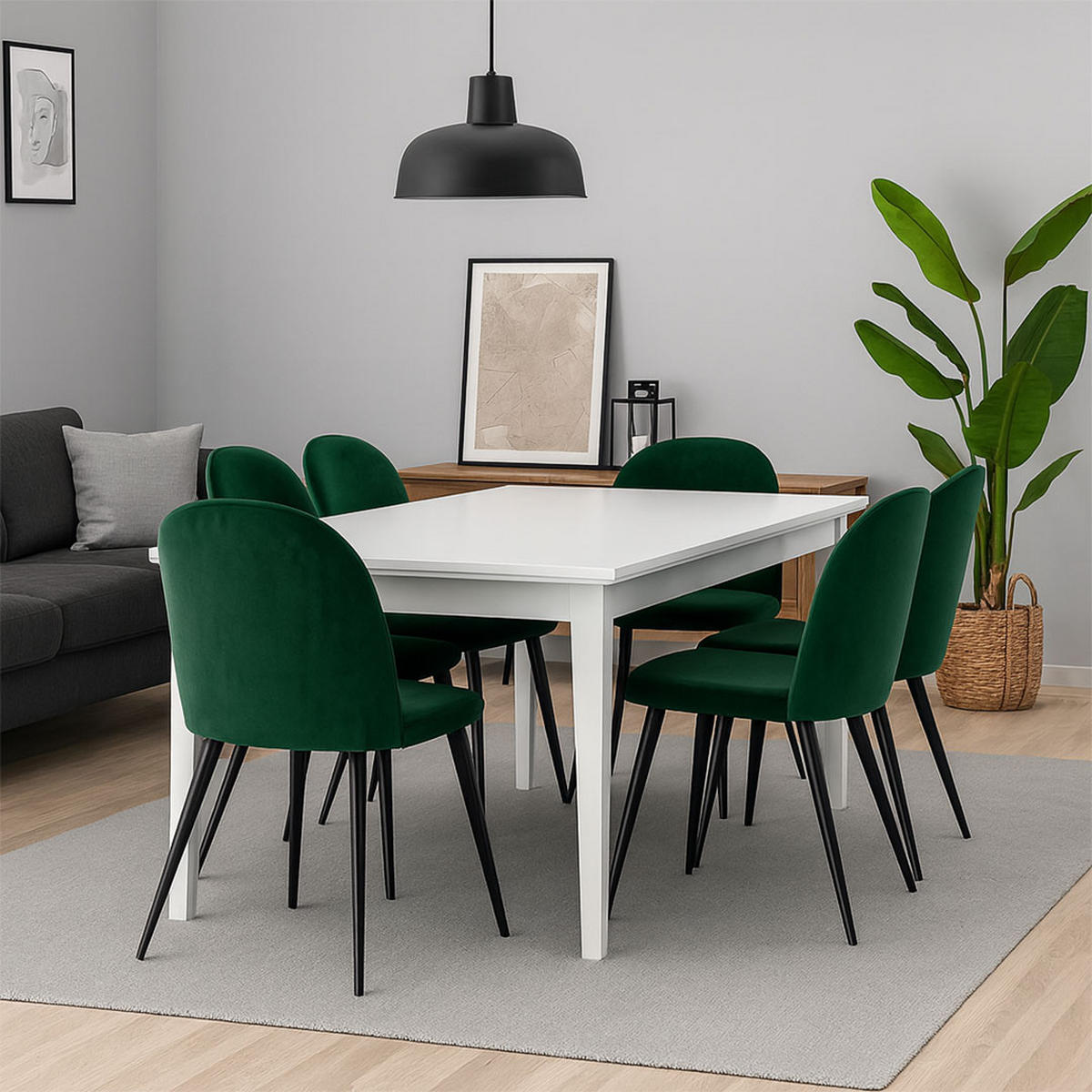 ESSGRUPPE 7-TLG. Venedig Weiß, Grün - Grün, Holzwerkstoff/Textil (95/76/276cm) - ebuy24