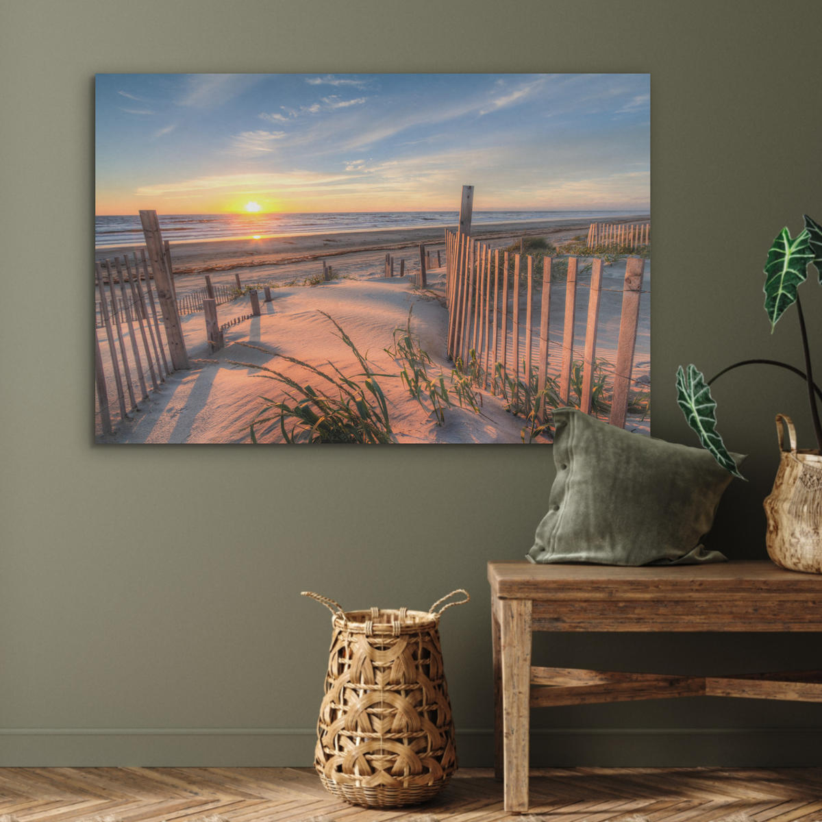 AKUSTIKPANEEL Strand - Meer - Düne - Sonnenuntergang - Landschaft 100x70 cm - Beige, Textil (100/0.9/70cm) - MuchoWow