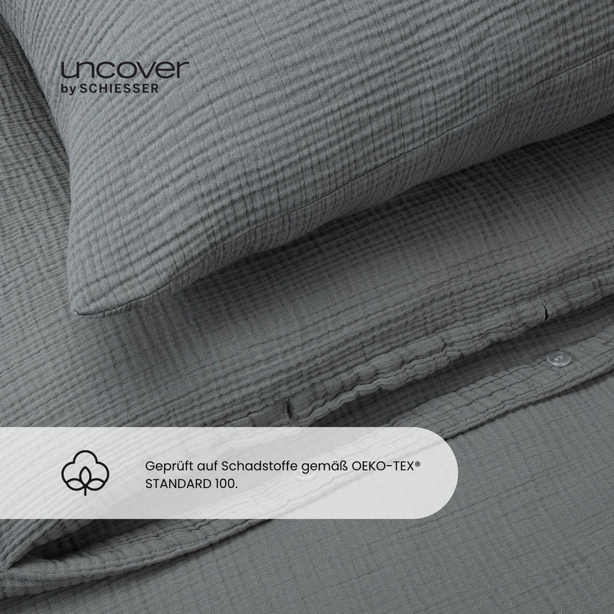 BETTWÄSCHESET Lennox - Musselin - 2-teilig - 135x200cm - Dunkelgrau - Dunkelgrau, Textil (135/200cm) - Uncover by Schiesser