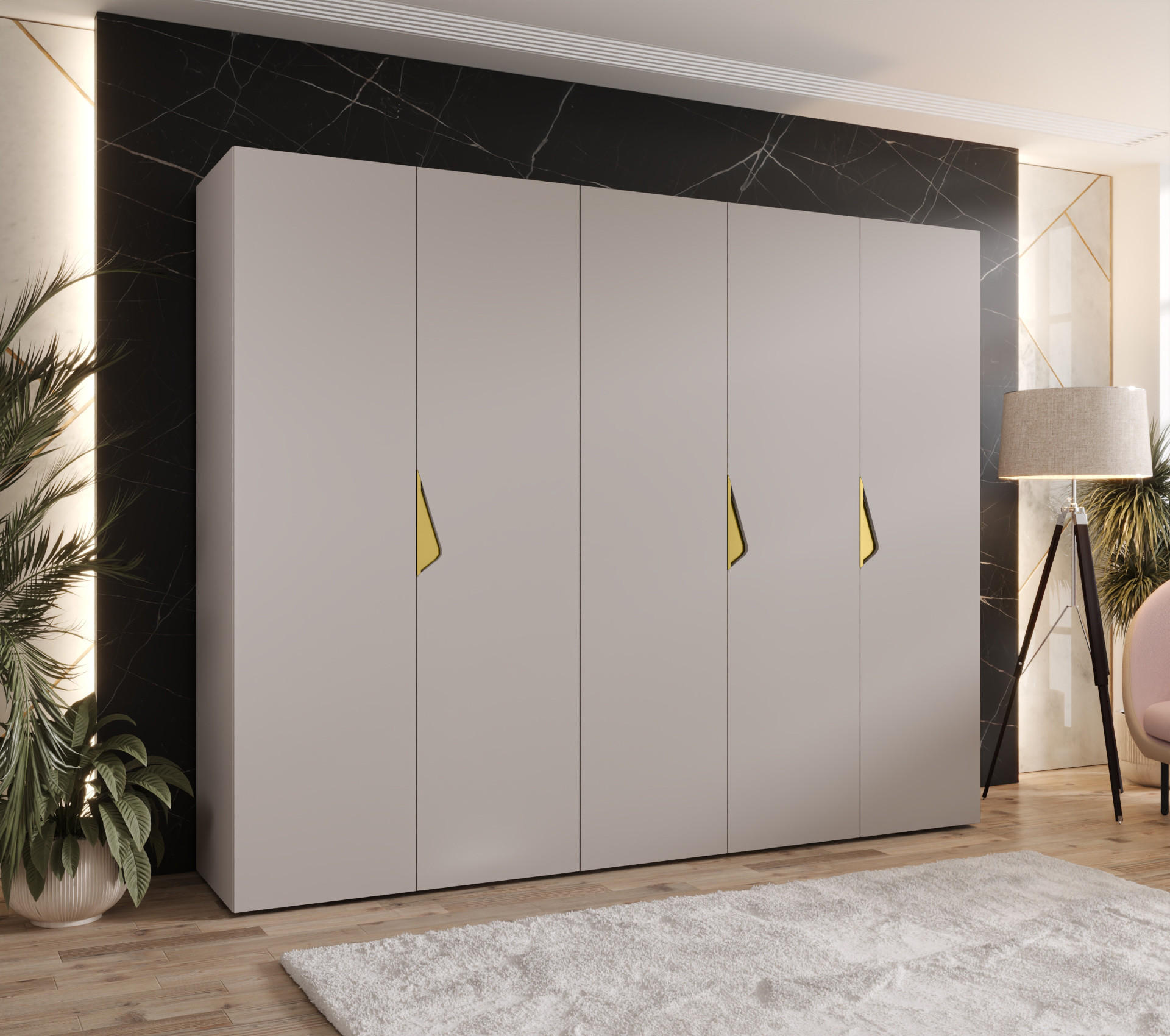 DREHTÜRENSCHRANK 202/250/52 5-türig - Beige/Goldfarben, Holz/Metall (250/202/52cm) - Abiks Möbel