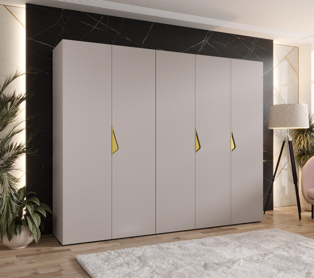DREHTÜRENSCHRANK 202/250/52 5-türig - Beige/Goldfarben, Holz/Metall (250/202/52cm) - Abiks Möbel