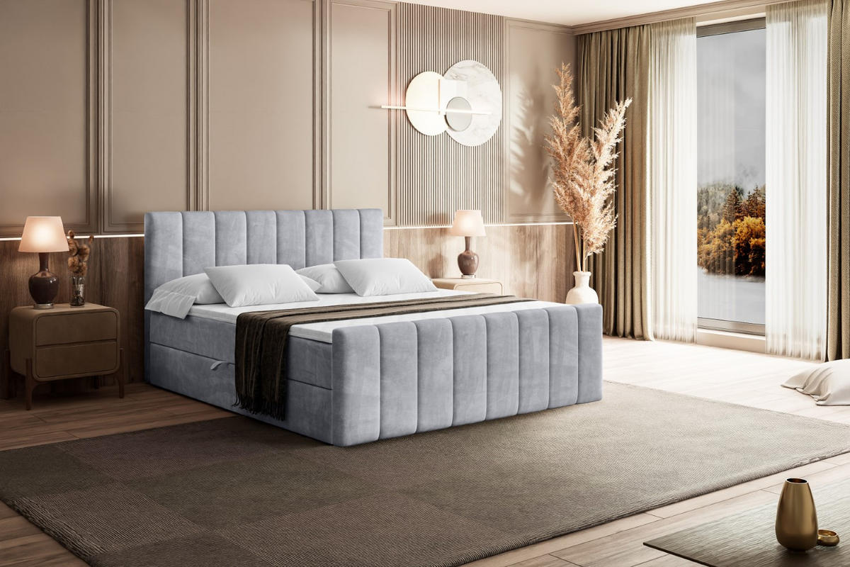 AMERICKÁ postel OTTA-Z – 180 x 200 cm – H4 – světle šedá - světle šedá, kompozitní dřevo (180/200cm) - ALTDECOR