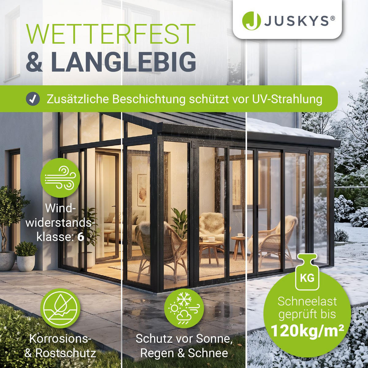 WINTERGARTEN 292 x 428 x 312 cm dunkelgrau mit verschließbaren Schiebetüren - Dunkelgrau, Metall (428/312/292cm) - Juskys