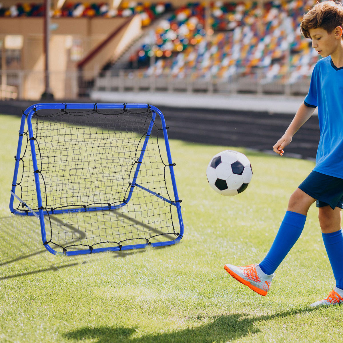 FUSSBALL REBOUNDER, PE, Blau, 100 x 95 x 90 cm - Blau, Kunststoff (95/100cm) - HOMCOM