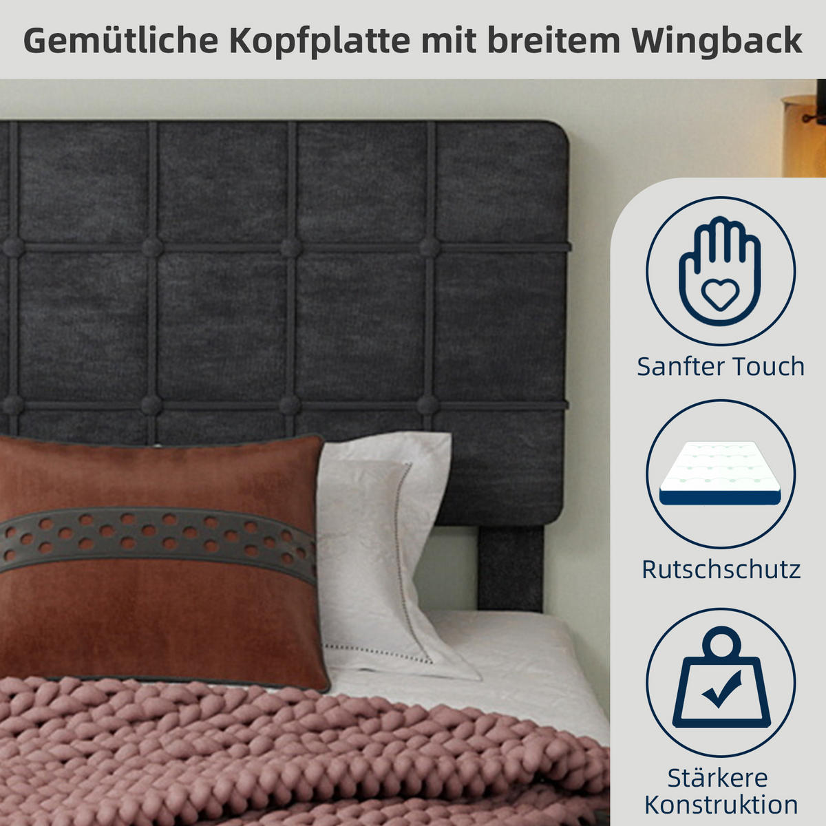 POLSTERBETT 160/200 cm in Grau Samt - Grau, Holzwerkstoff/Textil (160/200cm) - WISHDOR