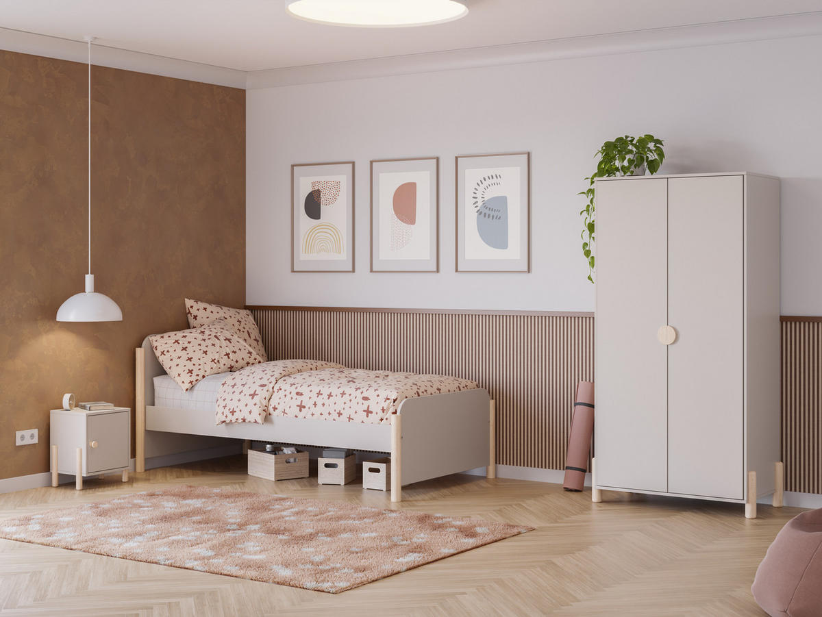 KINDERKLEIDERSCHRANK mit 2 Türen H180 cm 45/92,8/180 cm - Beige, Holz (45/180/92.8cm) - Calicosy