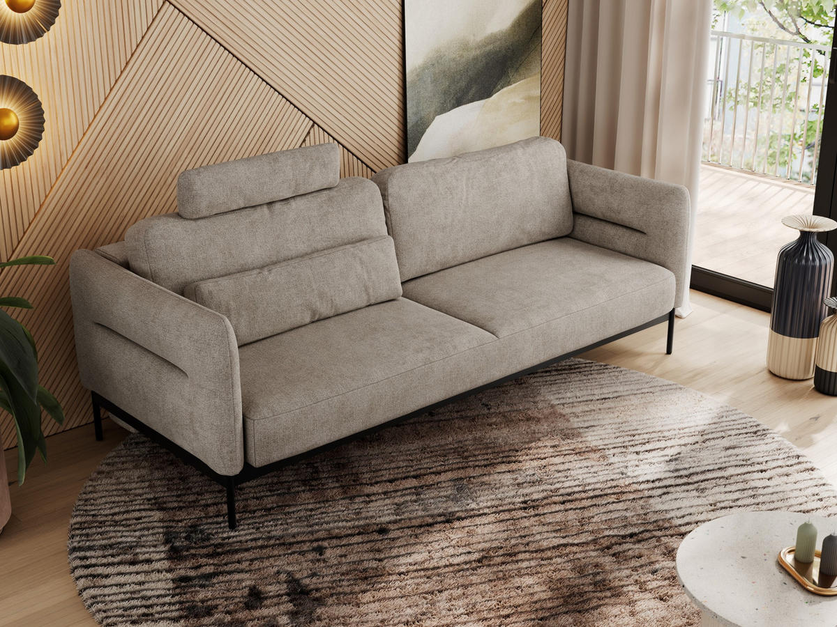SOFA SALENTO Beige Struktur - Beige/Schwarz, Textil/Metall (221/82/101cm) - MKS