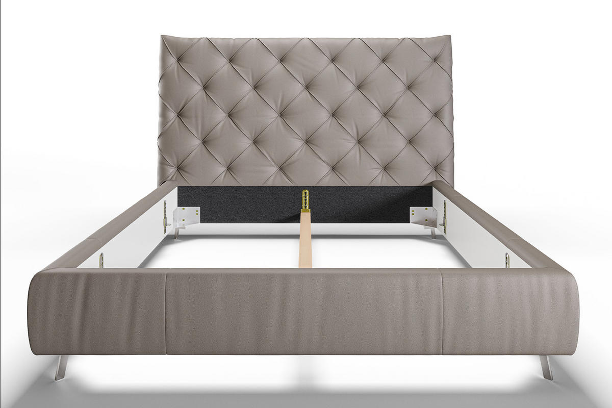 POLSTERBETT ANNY Grau Massivholz - Grau, Leder (200/200cm) - KAWOLA