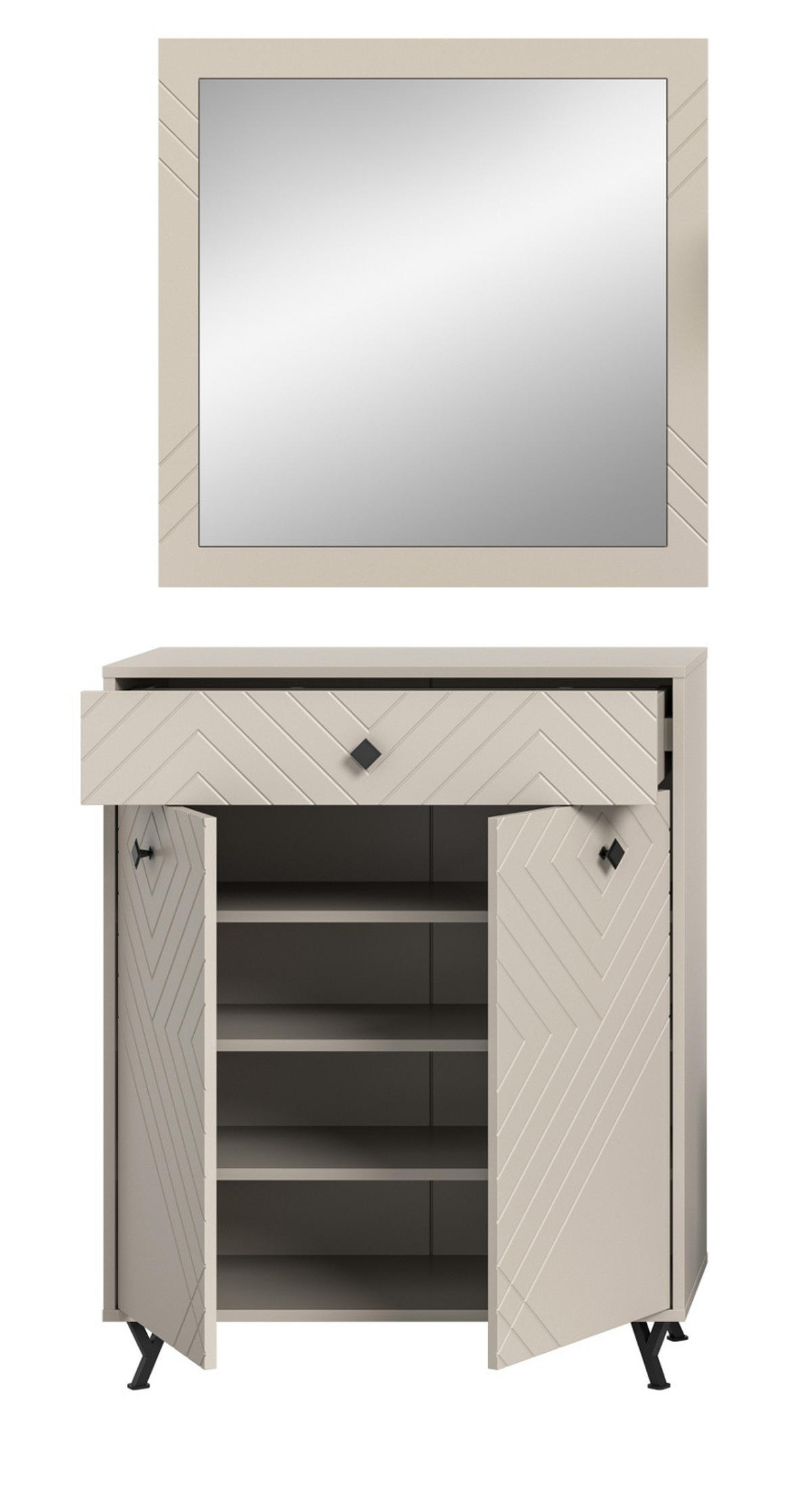 GARDEROBE Set 2-teilig Sand matt 80 cm, Garderobenkombination mit Fräsungen - Sandfarben/Beige, Glas/Holzwerkstoff (80/190/35cm) - Inn.Furn