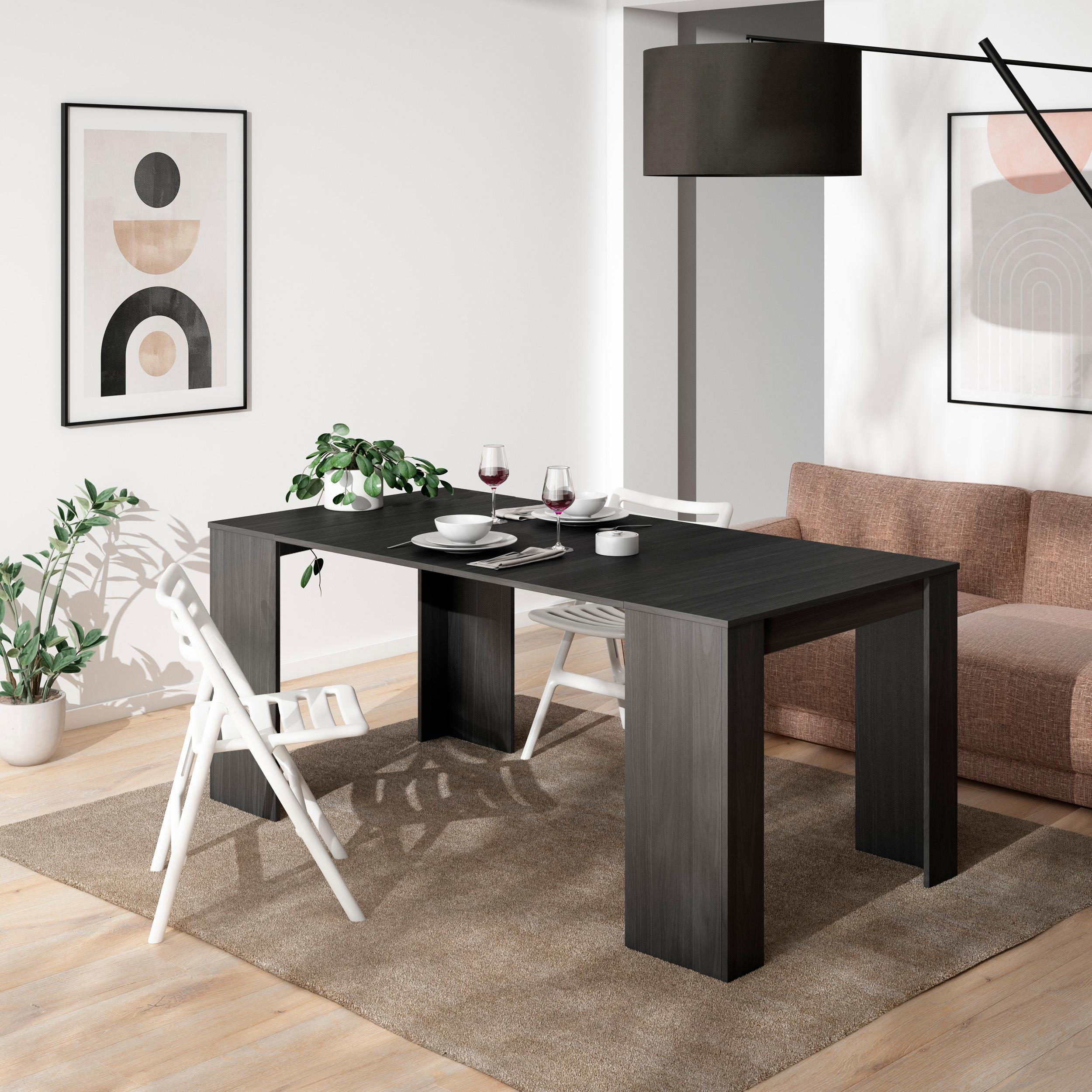 KONSOLENTISCH, ausziehbar bis 180 cm, Schwarz - Schwarz, Holzwerkstoff (180/180/77cm) - Skraut Home