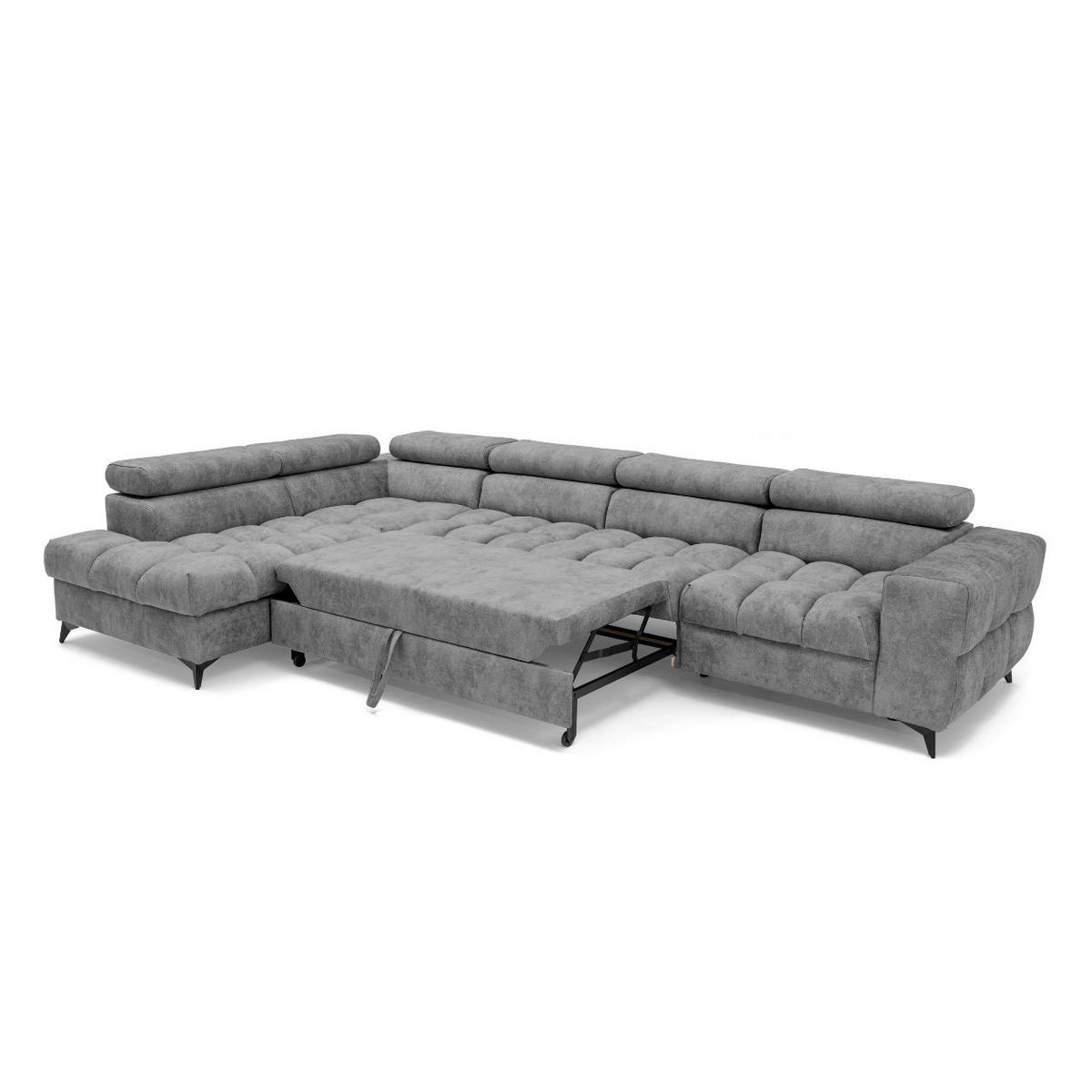 ECKSOFA PUDDING MAXI L Links mit Schlaffunktion 125x195 Velours Grau - Schwarz/Grau, Holz/Textil (350/203cm) - Muffo