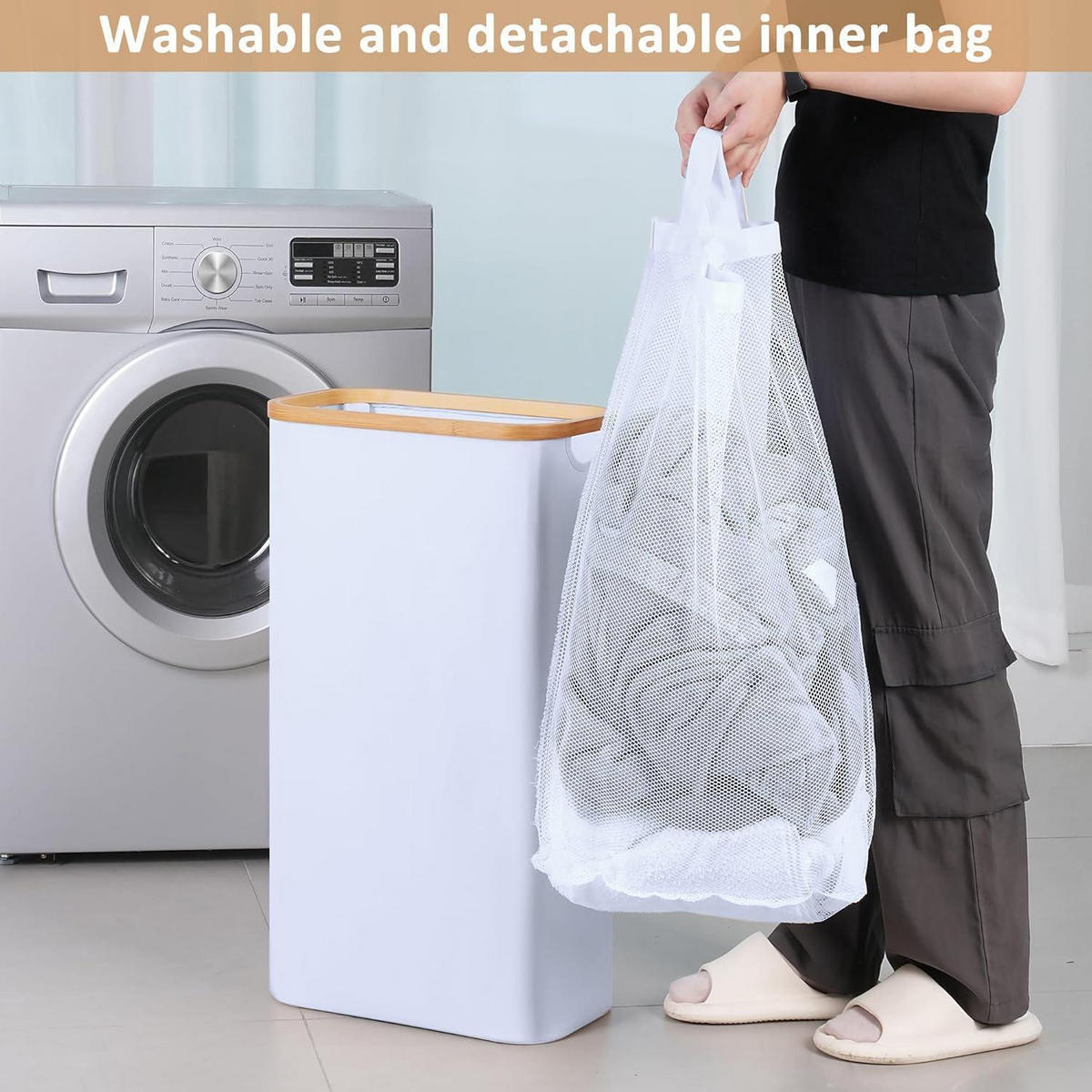 WÄSCHEKORB mit Deckel 60L Weiß - Weiß, Naturmaterialien (66/41/22cm)