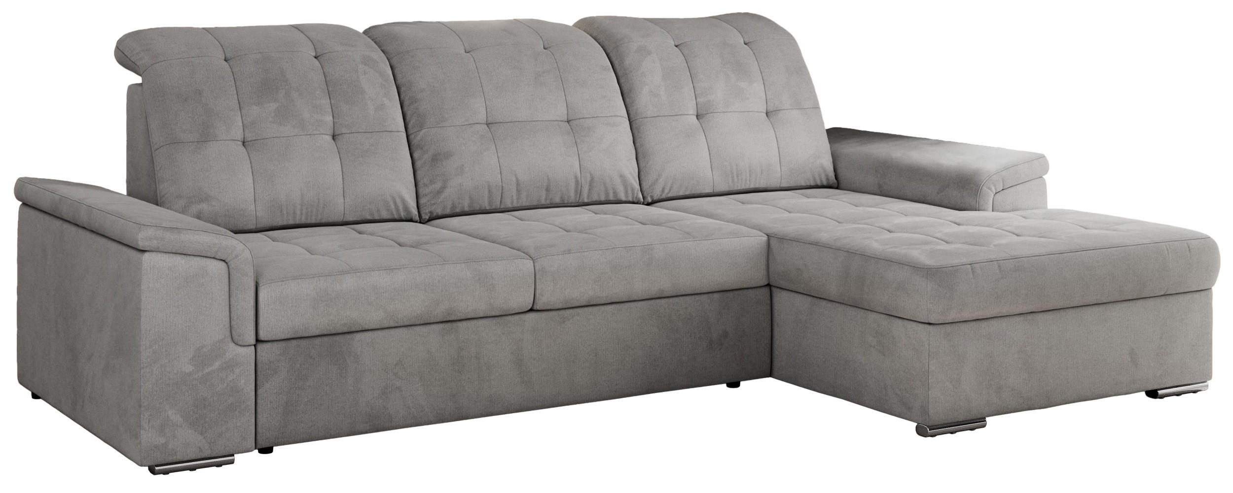 ECKSOFA MADRITO L - Hellgrau Velorus - Rechts - Silberfarben/Hellgrau, Textil/Metall (256/160cm)