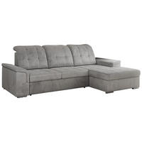 ECKSOFA MADRITO L - Hellgrau Velorus - Rechts - Silberfarben/Hellgrau, Textil/Metall (256/160cm)