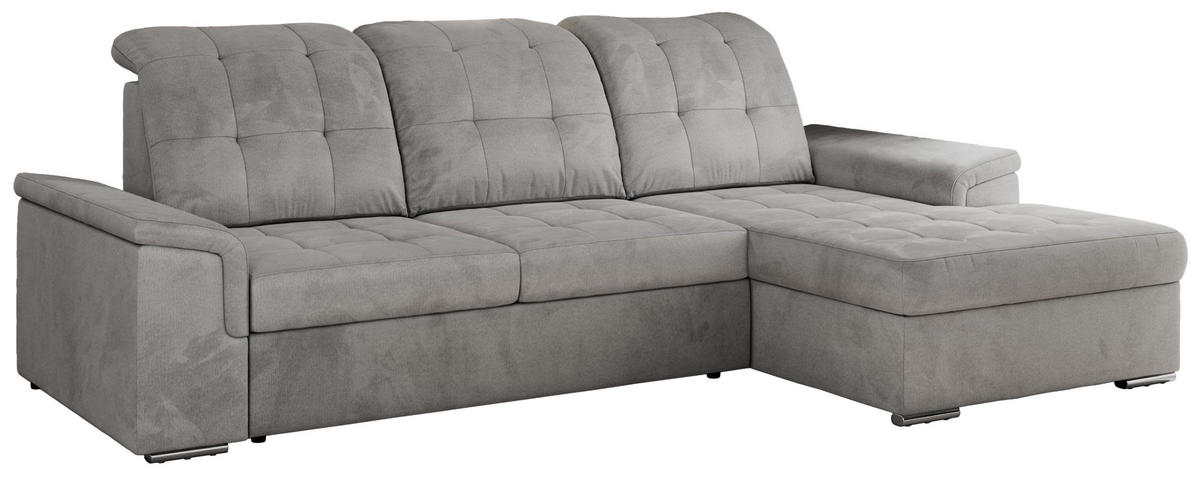 ECKSOFA MADRITO L - Hellgrau Velorus - Rechts - Silberfarben/Hellgrau, Textil/Metall (256/160cm)